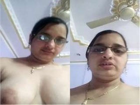Excited woman reveals her breasts