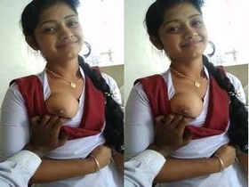 Indian girl with big breasts gives her lover a tit fuck