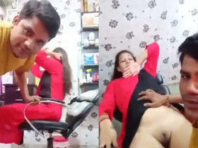 Desi couple enjoys a romantic moment at the salon