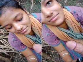 Pretty Indian girl gives open-air blowjob