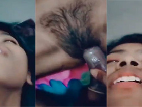 Teen girl with hairy pussy moans loudly while getting fucked on camera