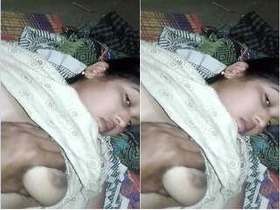 A beautiful girl fondles her breasts and has sex