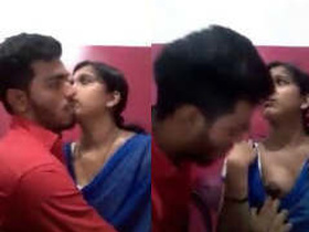 Indian girlfriend pleases her partner with breast play at a cybercafe