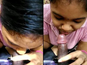 Amateur student girl gives BF a blowjob in the jungle with Tamil audio