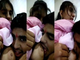 Indian couple enjoys breast sucking on camera