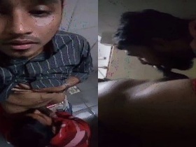 Gay couple enjoys steamy bathroom sex