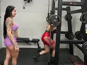 Shemale gets fucked hard in a steamy indoor session near a gym