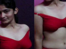 Desi girl in red outfit gets shot instead of posing for pictures