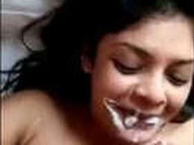 Desi babe receives a hot load on her face