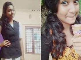 Indian desi girl teases with her soft boobs in the restroom