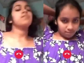 Cute girl gets intimate with her lover in a video call