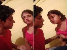 College girl and boyfriend try to show off their boobs